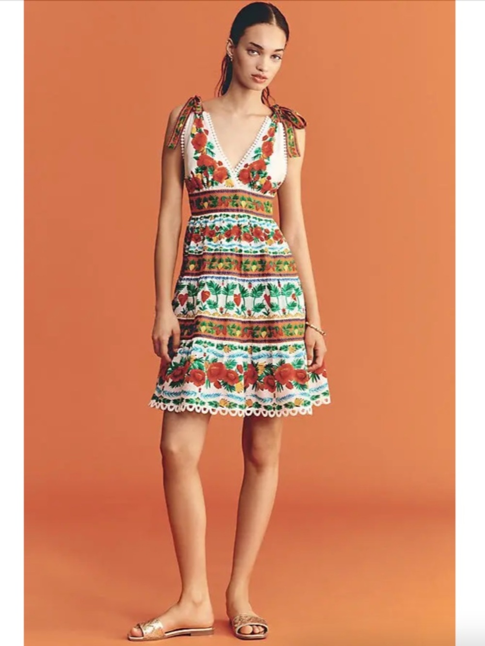 Farm Rio x Anthropologie V-neck Tiered Mini Dress Women's Size Small - Picture 4 of 16